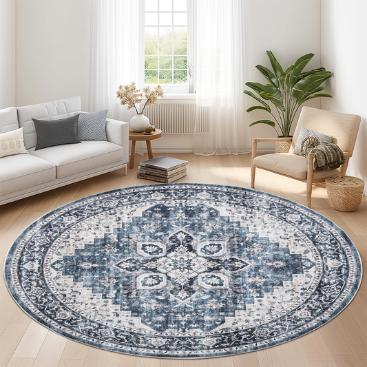 CHITOOMA 6'x6' Area Rugs for Living Room, Machine Washable Rugs Vintage Area Rug for Bedroom Dining Room Dorm Office with Non-Slip Backing, Stain Resistant Non-Shed Carpet