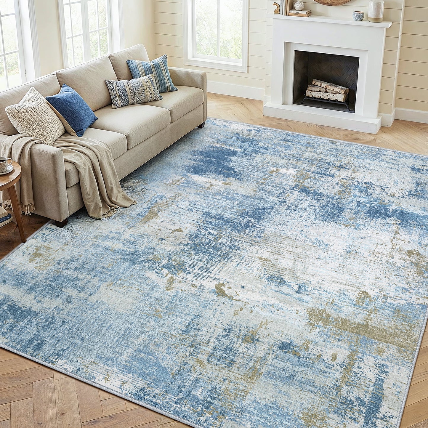 CHITOOMA 6'x9' Area Rugs for Living Room, Machine Washable Abstract Distressed Rugs Indoor Neutral Carpet Rugs for Bedroom Dining Room Office with Non-Slip Backing, Stain Resistant Non-Shed