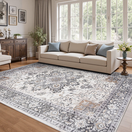 CHITOOMA 6'x9' Area Rugs for Living Room, Machine Washable Rugs Vintage Area Rug for Bedroom Dining Room Dorm Office with Non-Slip Backing, Stain Resistant Non-Shed Carpet