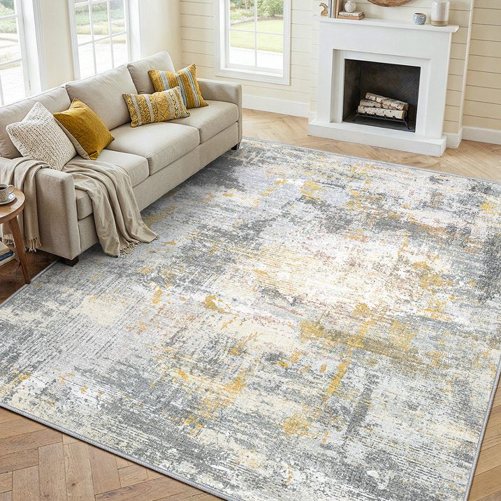 CHITOOMA 6'x9' Area Rugs for Living Room, Machine Washable Abstract Distressed Rugs Indoor Neutral Carpet Rugs for Bedroom Dining Room Office with Non-Slip Backing, Stain Resistant Non-Shed