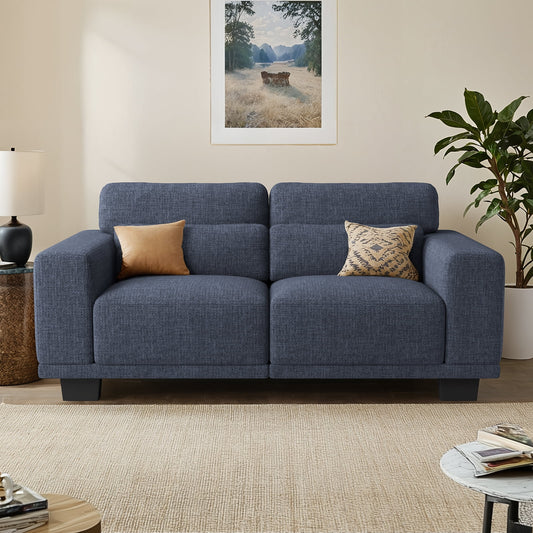CHITOOMA 65" Loveseat Sofa for Living Room, Comfy Linen Couch with 2 Pillows, Deep Seats, Wide Armrests, Removable Covers & Sturdy Steel Frame, Blue