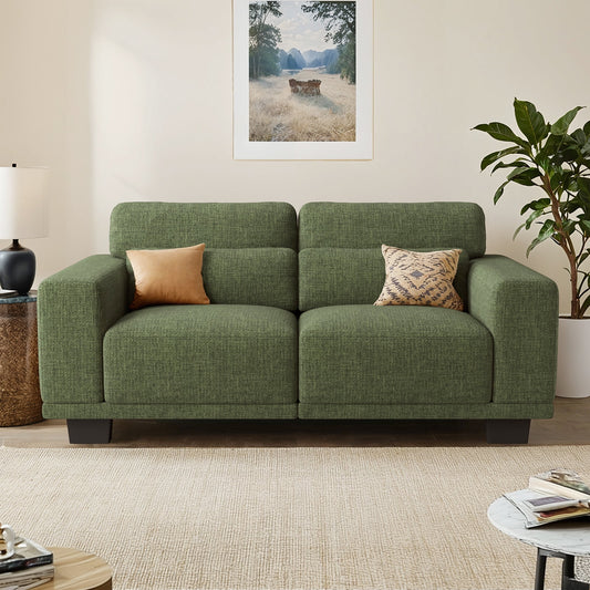 CHITOOMA 65" Loveseat Sofa for Living Room, Comfy Linen Couch with 2 Pillows, Deep Seats, Wide Armrests, Removable Covers & Sturdy Steel Frame, Green
