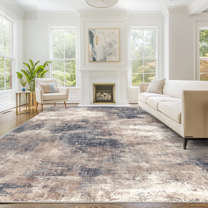 CHITOOMA 8'x10' Area Rugs for Living Room, Machine Washable Abstract Distressed Rugs Indoor Neutral Carpet Rugs for Bedroom Dining Room Office with Non-Slip Backing, Stain Resistant Non-Shed