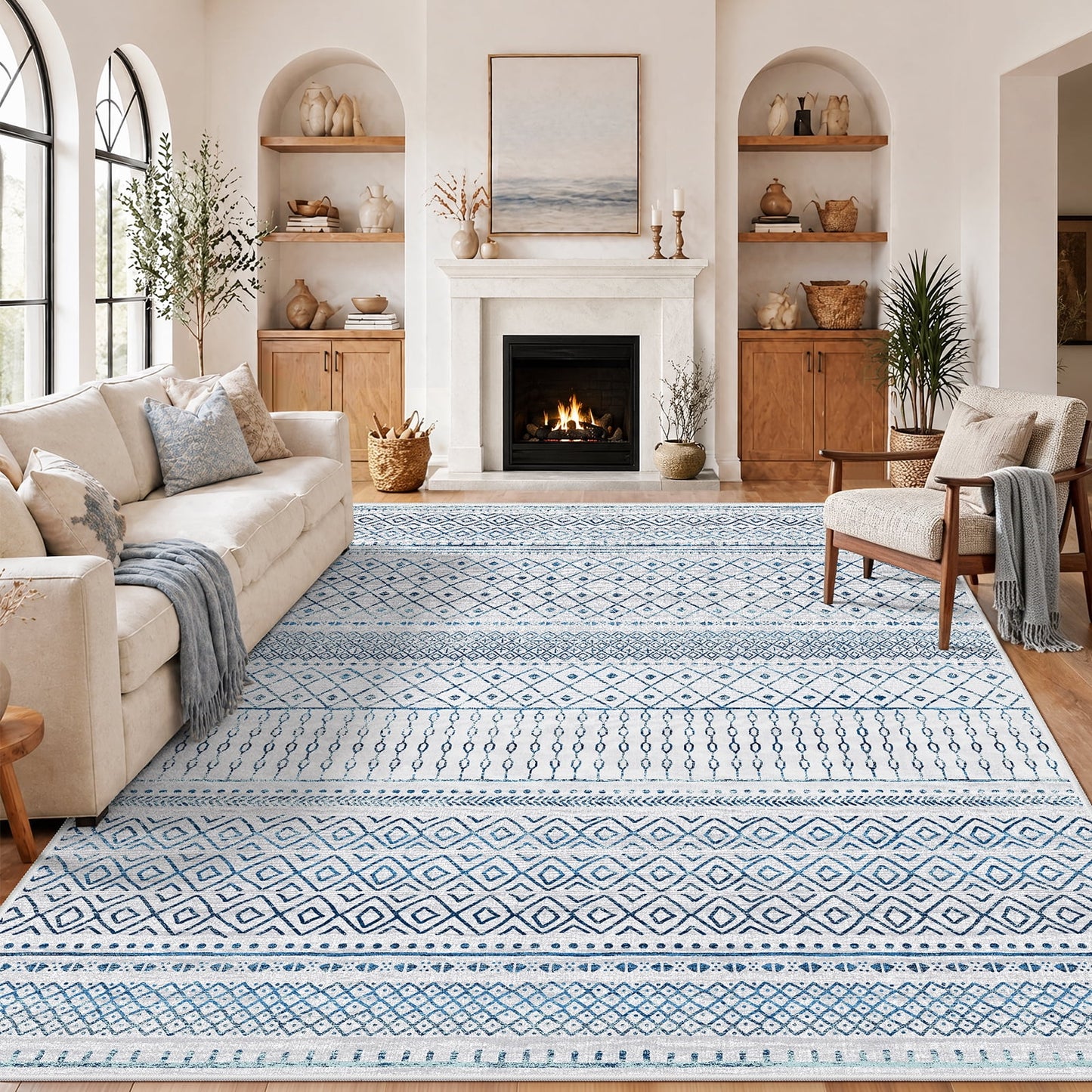 CHITOOMA 8'x10' Area Rugs for Living Room, Washable Rugs Boho Soft Geometric Bohemian Carpet Indoor Rug for Bedroom Dining Room Office Nonslip Foldable Rug