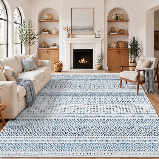 CHITOOMA 8'x10' Area Rugs for Living Room, Washable Rugs Boho Soft Geometric Bohemian Carpet Indoor Rug for Bedroom Dining Room Office Nonslip Foldable Rug