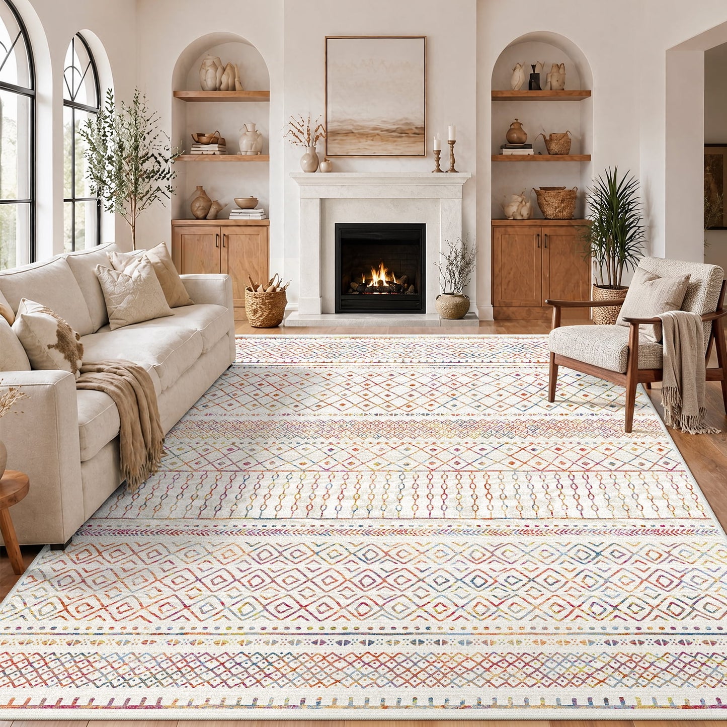 CHITOOMA 9'x12' Area Rugs for Living Room, Washable Rugs Boho Soft Geometric Bohemian Carpet Indoor Rug for Bedroom Dining Room Office Nonslip Foldable Rug