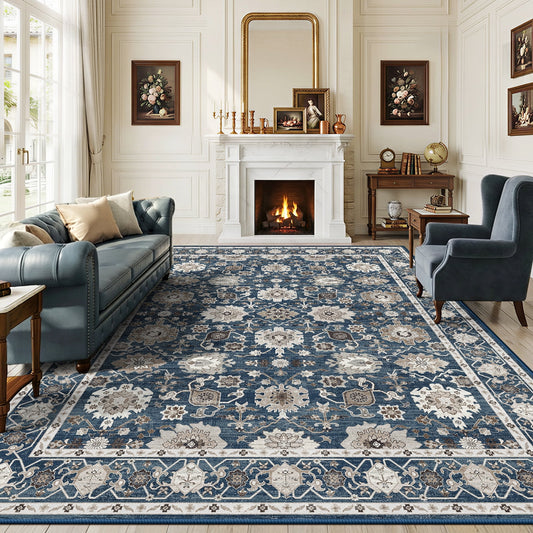 CHITOOMA 8'x10' Area Rugs for Living Room, Boho Machine Washable Floral Area Rug with Non-Slip Backing, Stain Resistant Non-Shed Carpet for Bedroom, Dining Room, Dorm, Office