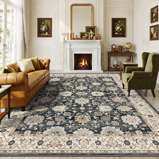 CHITOOMA 8'x10' Area Rugs for Living Room, Boho Machine Washable Floral Area Rug with Non-Slip Backing, Stain Resistant Non-Shed Carpet for Bedroom, Dining Room, Dorm, Office