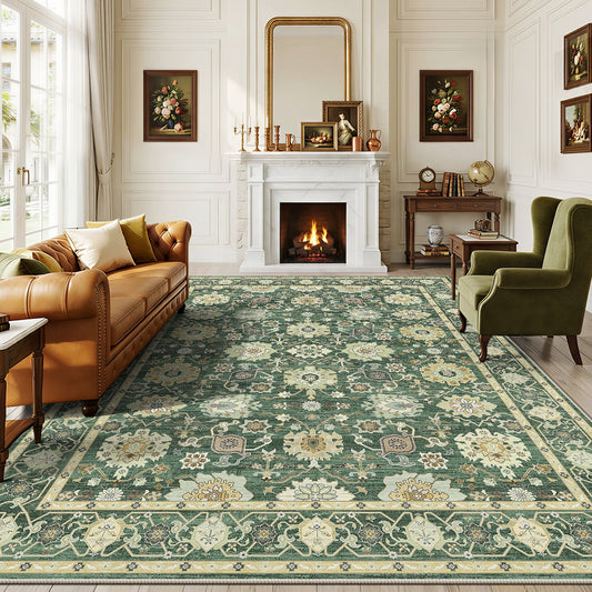 CHITOOMA 9'x12' Area Rugs for Living Room, Boho Machine Washable Stain Resistant Non-Shed Carpet, Floral Area Rug with Non-Slip Backing for Bedroom, Dining Room, Dorm, Office