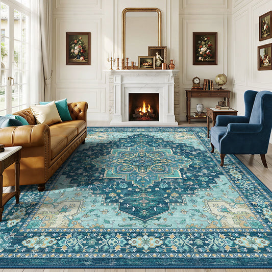 CHITOOMA 8'x10' Boho Area Rugs for Living Room, Machine Washable Stain Resistant Non-Shed Carpet, Area Rug with Non-Slip Backing for Bedroom, Dining Room, Dorm, Office