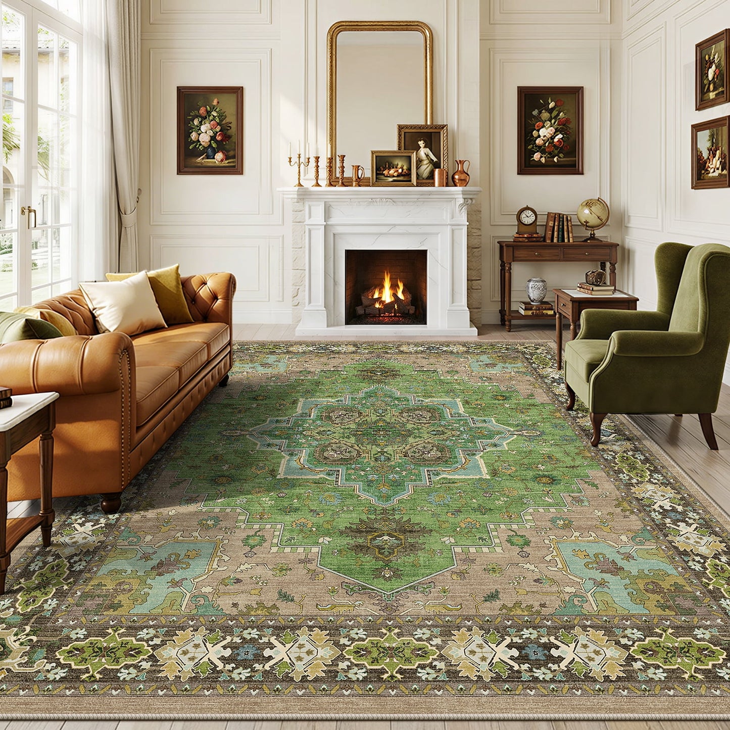 CHITOOMA 8'x10' Boho Area Rugs for Living Room, Machine Washable Stain Resistant Non-Shed Carpet, Area Rug with Non-Slip Backing for Bedroom, Dining Room, Dorm, Office