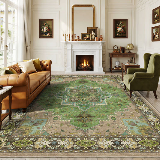CHITOOMA 8'x10' Boho Area Rugs for Living Room, Machine Washable Stain Resistant Non-Shed Carpet, Area Rug with Non-Slip Backing for Bedroom, Dining Room, Dorm, Office