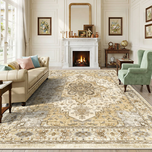 CHITOOMA 8'x10' Boho Area Rugs for Living Room, Machine Washable Stain Resistant Non-Shed Carpet, Area Rug with Non-Slip Backing for Bedroom, Dining Room, Dorm, Office