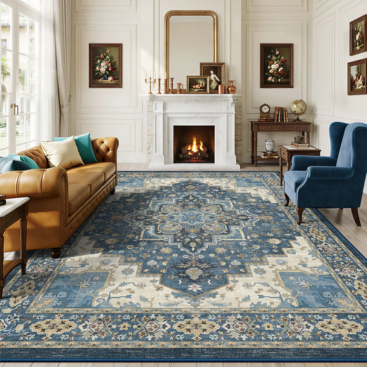 CHITOOMA 8'x10' Boho Area Rugs for Living Room, Machine Washable Stain Resistant Non-Shed Carpet, Area Rug with Non-Slip Backing for Bedroom, Dining Room, Dorm, Office