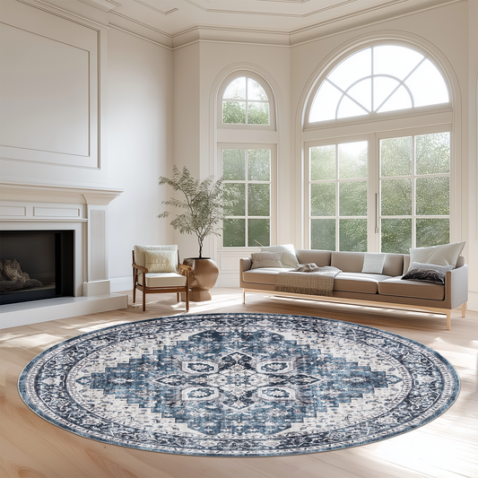 CHITOOMA 8'x8' Area Rugs for Living Room, Machine Washable Rugs Vintage Area Rug for Bedroom Dining Room Dorm Office with Non-Slip Backing, Stain Resistant Non-Shed Carpet