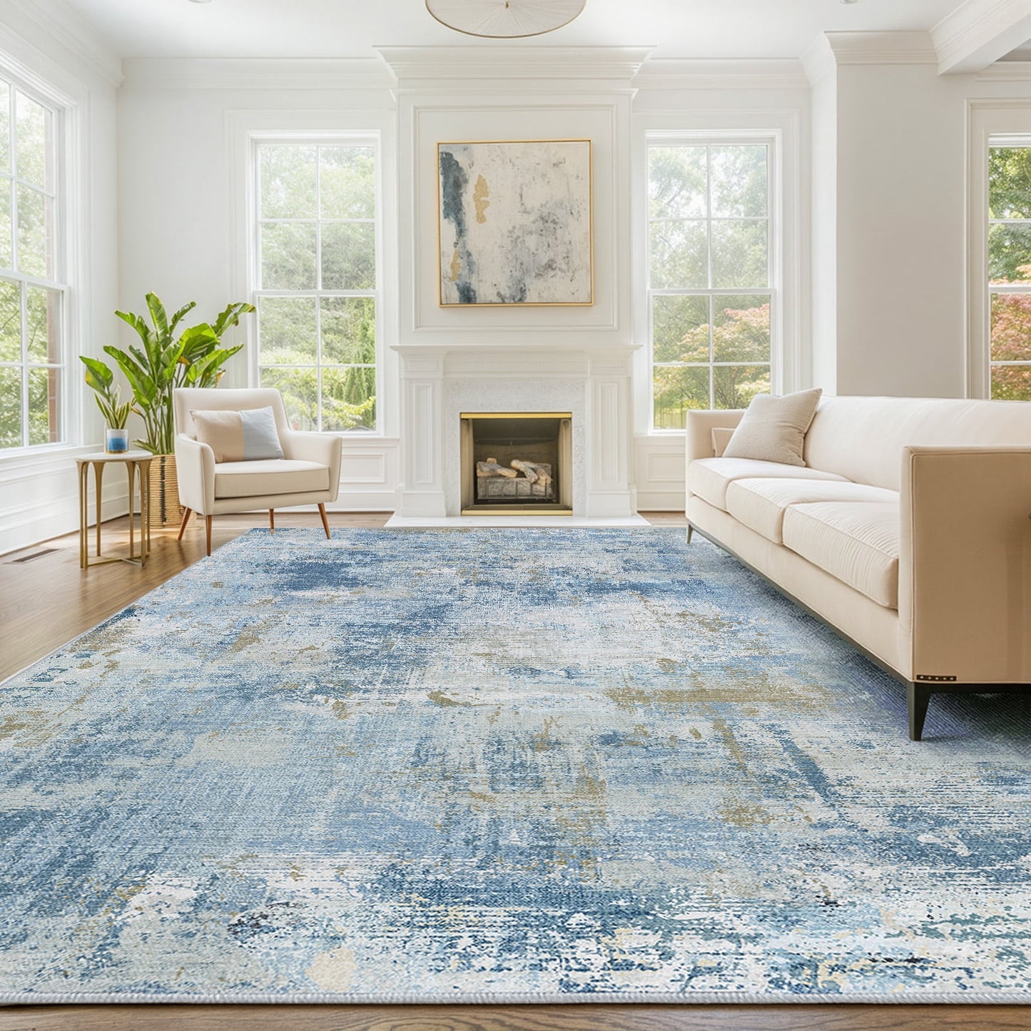 CHITOOMA 9'x12' Area Rugs for Living Room, Machine Washable Abstract Distressed Rugs Indoor Neutral Carpet Rugs for Bedroom Dining Room Office with Non-Slip Backing, Stain Resistant Non-Shed
