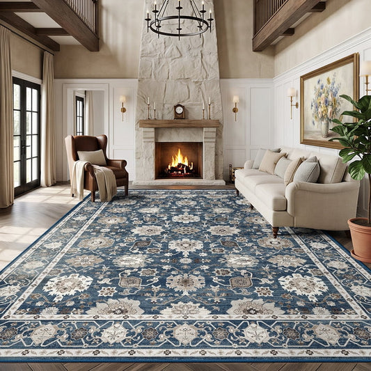 CHITOOMA 9'x12' Area Rugs for Living Room, Boho Machine Washable Stain Resistant Non-Shed Carpet, Floral Area Rug with Non-Slip Backing for Bedroom, Dining Room, Dorm, Office