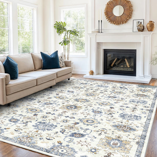CHITOOMA 9'x12' Area Rugs for Living Room, Machine Washable Rugs Vintage Area Rug for Bedroom Dining Room Dorm Office with Non-Slip Backing, Stain Resistant Non-Shed Carpet