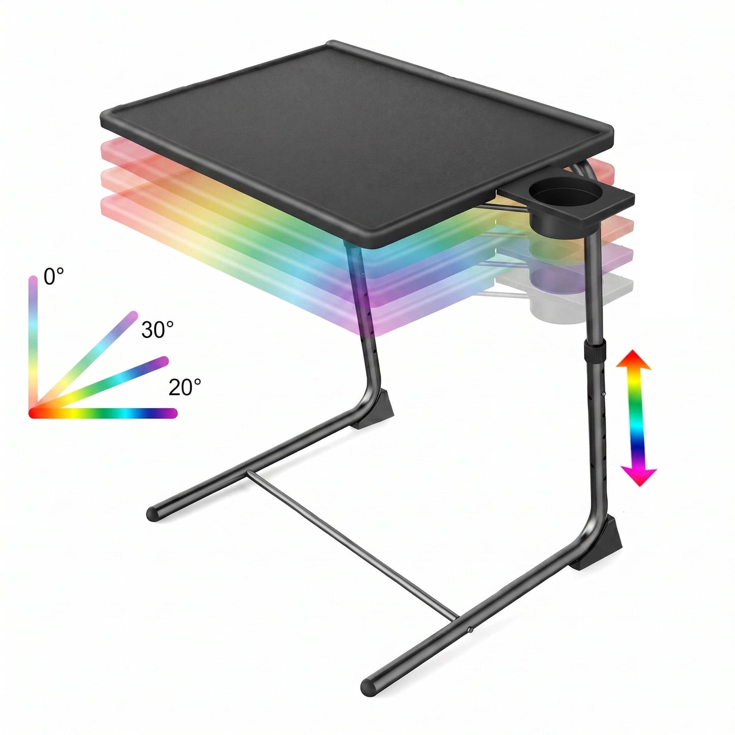 CHITOOMA TV Tray Table with 3" Cup Holder, Adjustable TV Dinner Tray for Eating, 6 Heights & 3 Tilt Angles, Up to Hold 50 lbs, Black