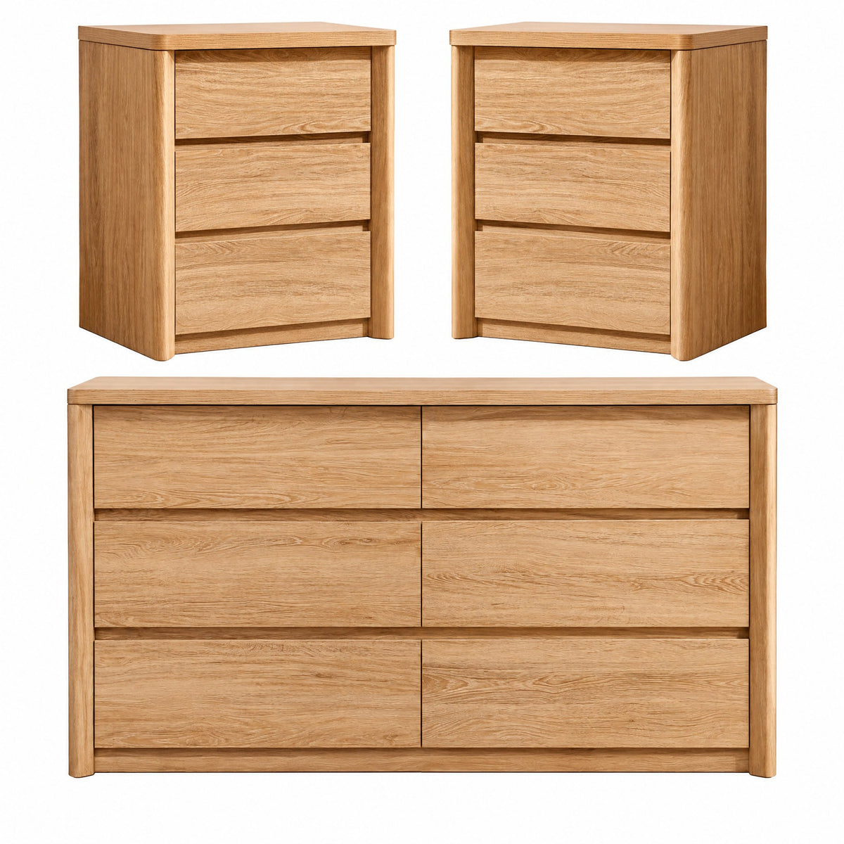 CHITOOMA Bedroom Furniture Sets with 6 Drawer Dresser & Nightstands Set,Natural