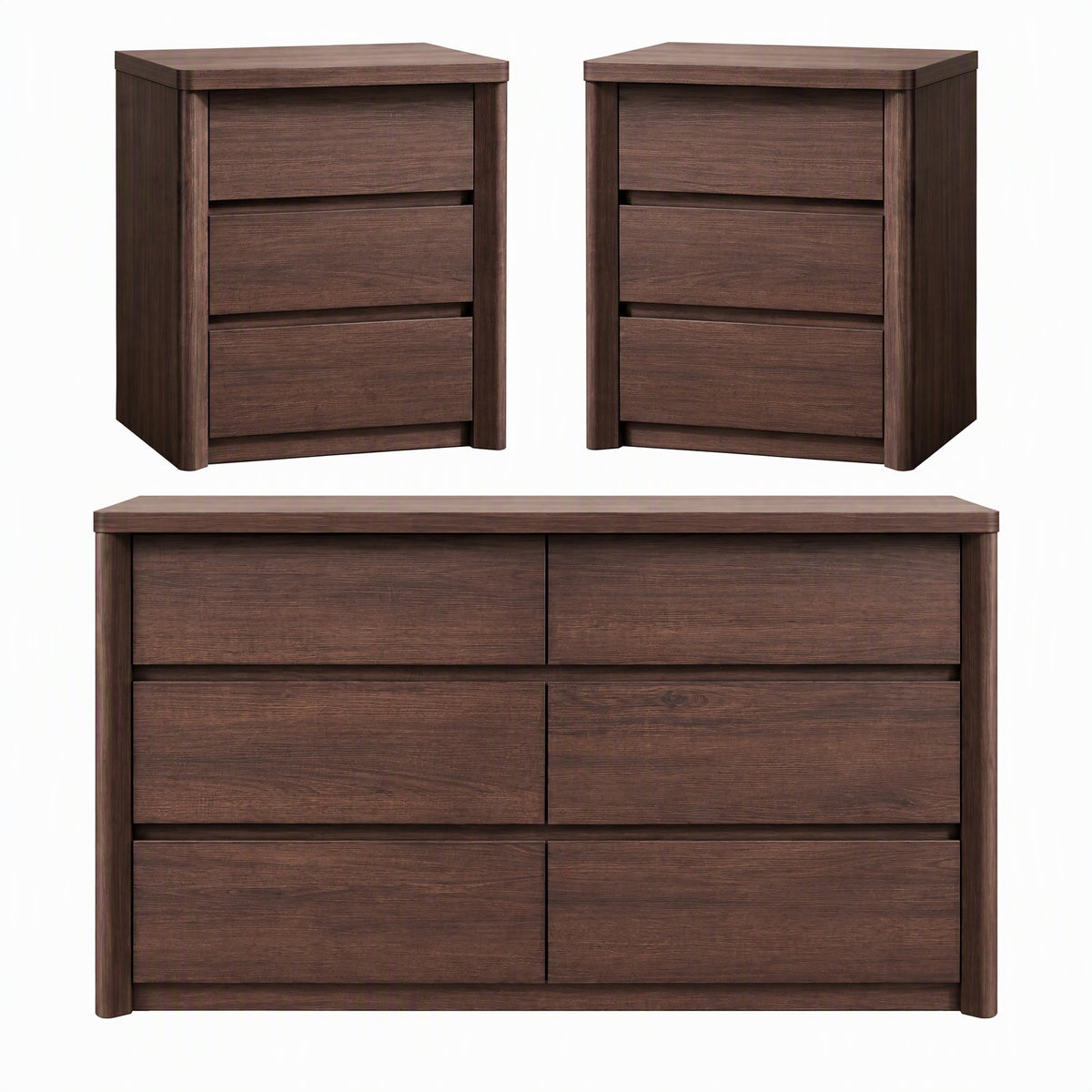 CHITOOMA Bedroom Furniture Sets with 6 Drawer Dresser & Nightstands Set, Walnut
