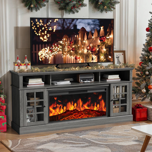 Electric Fireplace TV Stand up to 85" TVs, Farmhouse Entertainment Center wiht 36" Fireplace for Living Room, Gray
