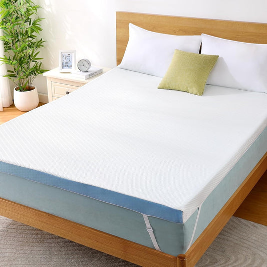 BESTERGO Full 3-Inch Memory Foam Mattress Topper with Gel Infusion, Breathable Cool Cover, Anti-Slip Base & Elastic Straps, CertiPUR-US Certified for Pain Relief