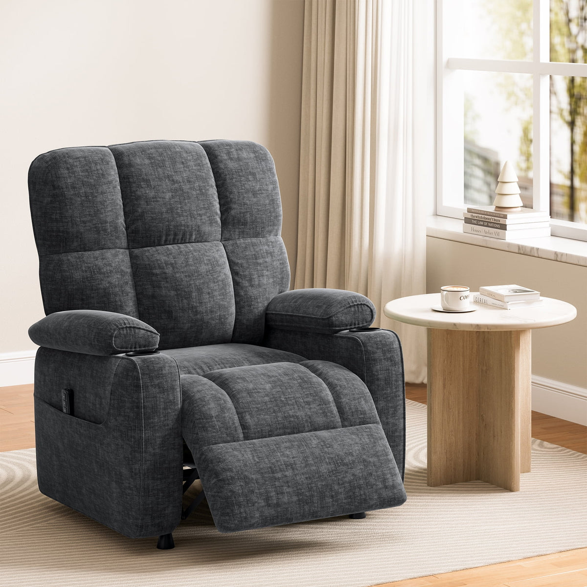 CHITOOMA Power Recliner Chair for Adults, Zero Gravity Electric Reclining Sofa with USB Port, Cup Holder & Side Pockets, Chenille Fabric, Dark Gray