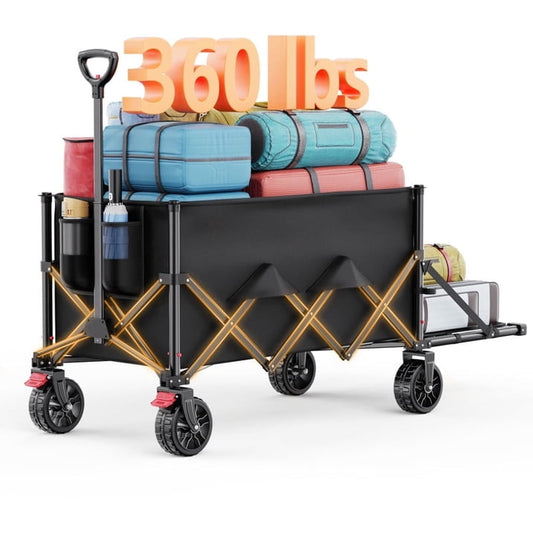 CHITOOMA Wagon Cart Foldable, 360LBS Expandable Utility Wagon for Outdoor & Home Use, 150L Collapsible Grocery Cart with Cup Holders