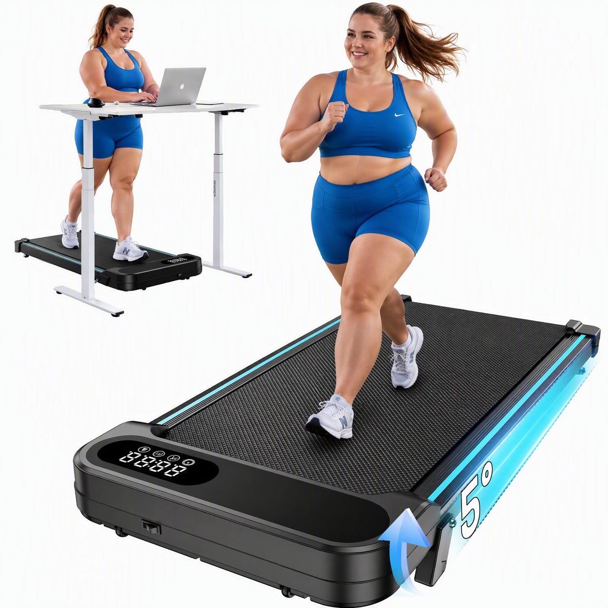 CHITOOMA Walking Pad with Remote Control, 2.5HP Under Desk Treadmill for Home Office, 0.6-5 MPH, 330lbs Capacity, Ultra-Quiet <40dB, Installation-Free Compact Exercise Machine for Walking and Jogging
