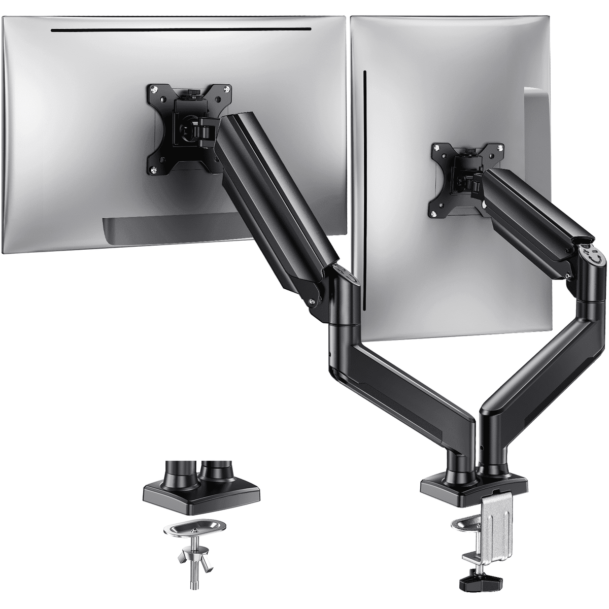 Dual Monitor Mount Stand for 13”-33" Screens, 360° Heavy Duty Adjustable Gas Spring Arm Desk Mount with Tilt, Swivel, Rotation, VESA 100x100, 75x75, Holds Up to 22lbs per Monitor Arm