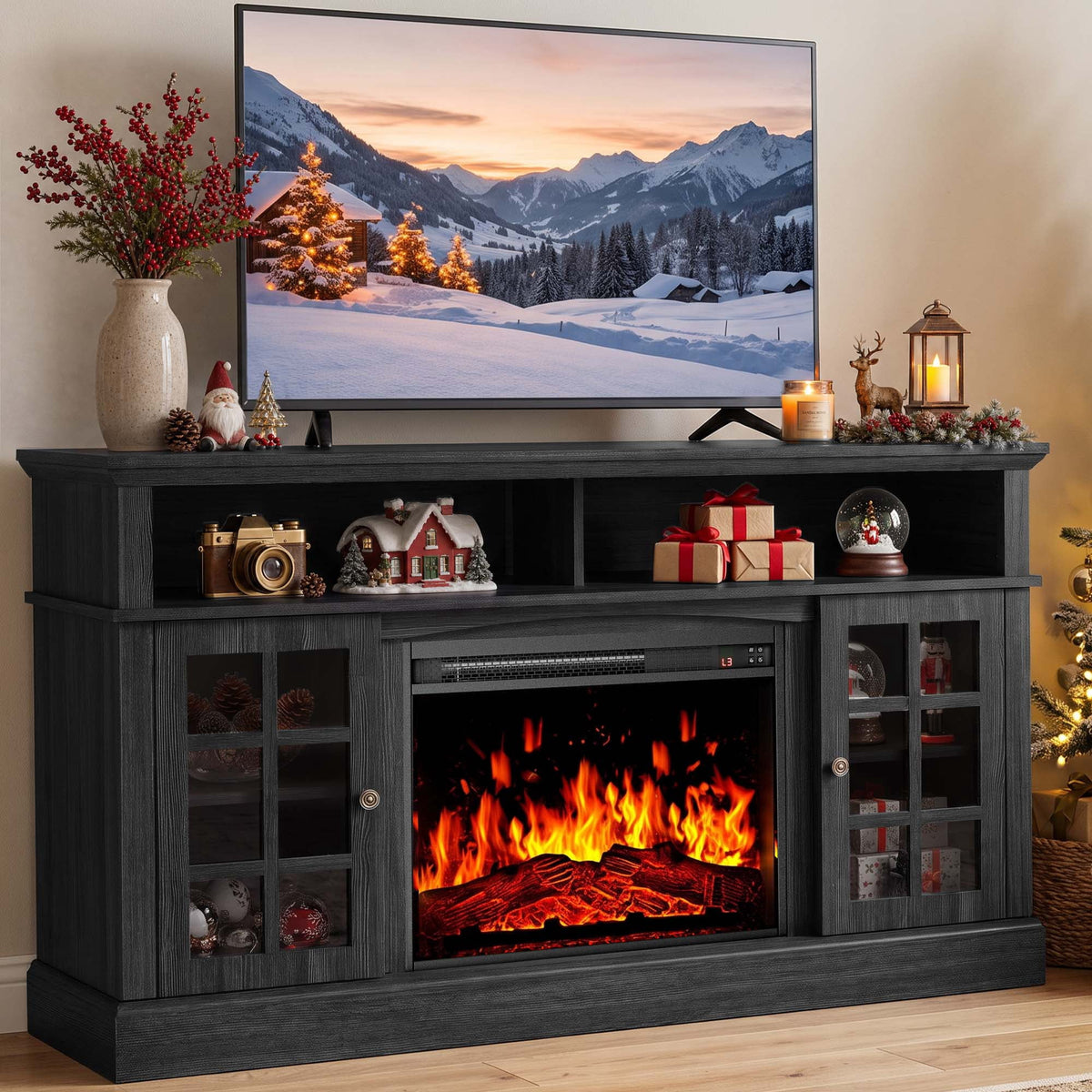 Electric Fireplace TV Stand for 75″ TVs Fireplace Entertainment Center TV Console Table with 23″ Fireplace, Holds up to 200 lbs