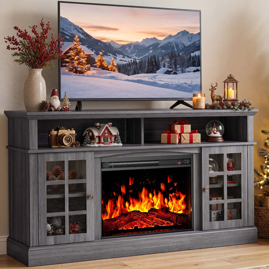 Electric Fireplace TV Stand for 75″ TVs Fireplace Entertainment Center TV Console Table with 23″ Fireplace, Holds up to 200 lbs