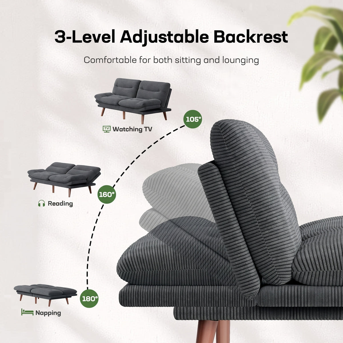 CHITOOMA 75" Futon Sofa Bed with Adjustable Backrest and Armrests, Convertible Sleeper Couch for Living Room, Bedroom, Apartment or Office, Gray
