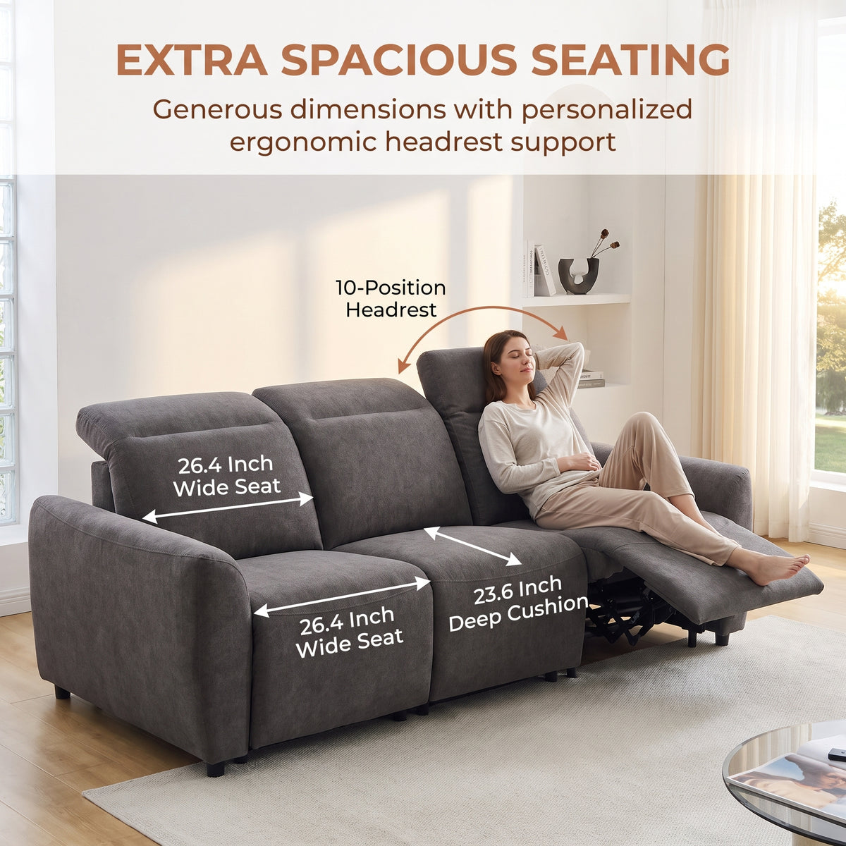 CHITOOMA 91" 3-Seat Power Reclining Sofa, Zero-Gravity Zero-Wall-Hugger Recliner with Charging Ports, Adjustable Headrests, Pet-Friendly Tri-Proof Fabric for Living Room, Home Theater, Gray