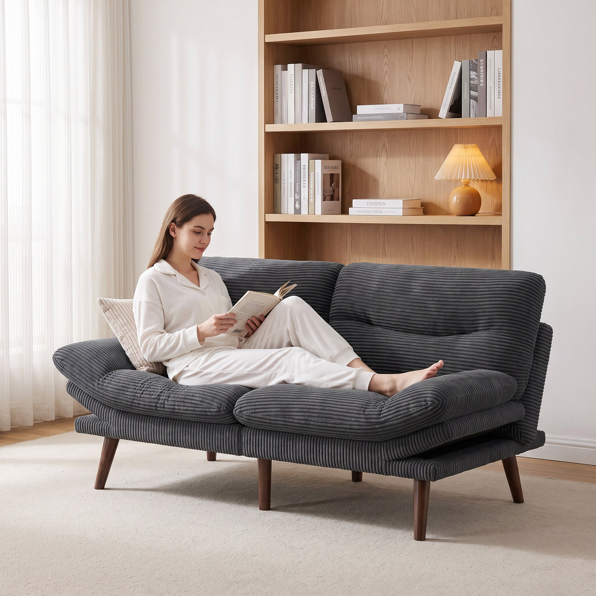 CHITOOMA 75" Futon Sofa Bed with Adjustable Backrest and Armrests, Convertible Sleeper Couch for Living Room, Bedroom, Apartment or Office, Gray