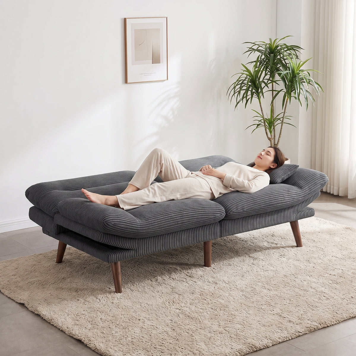 CHITOOMA 75" Futon Sofa Bed with Adjustable Backrest and Armrests, Convertible Sleeper Couch for Living Room, Bedroom, Apartment or Office, Gray