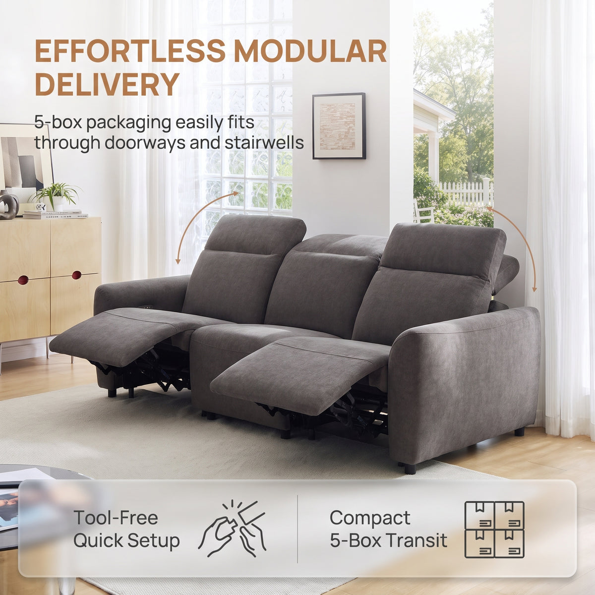 CHITOOMA 91" 3-Seat Power Reclining Sofa, Zero-Gravity Zero-Wall-Hugger Recliner with Charging Ports, Adjustable Headrests, Pet-Friendly Tri-Proof Fabric for Living Room, Home Theater, Gray