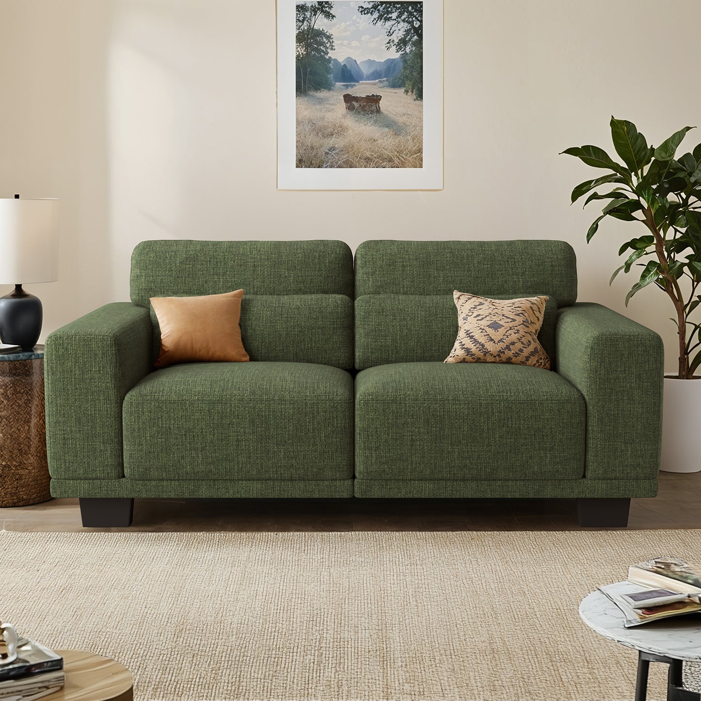 CHITOOMA 65" Loveseat Sofa for Living Room, Comfy Linen Couch with Deep Seats, Wide Armrests, Removable Covers & Sturdy Steel Frame, White