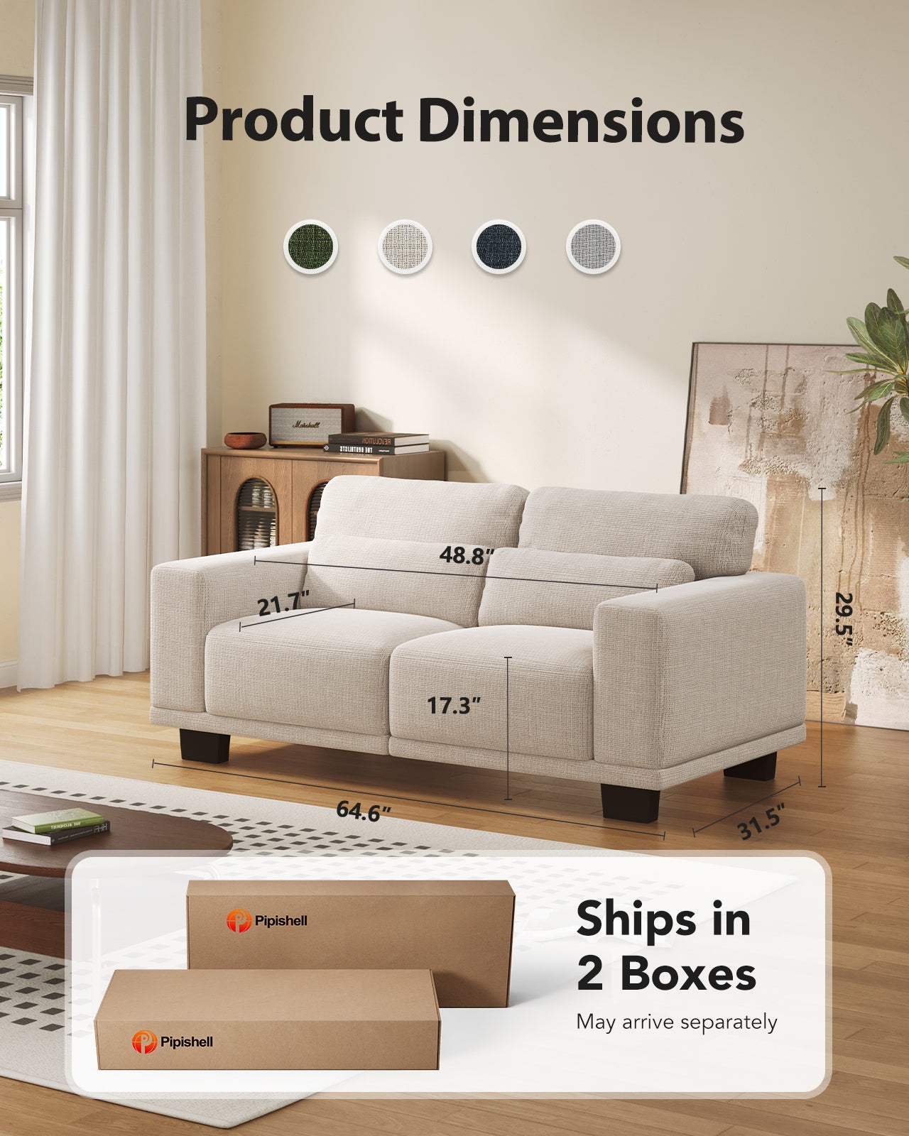 CHITOOMA 65" Loveseat Sofa for Living Room, Comfy Linen Couch with Deep Seats, Wide Armrests, Removable Covers & Sturdy Steel Frame, White