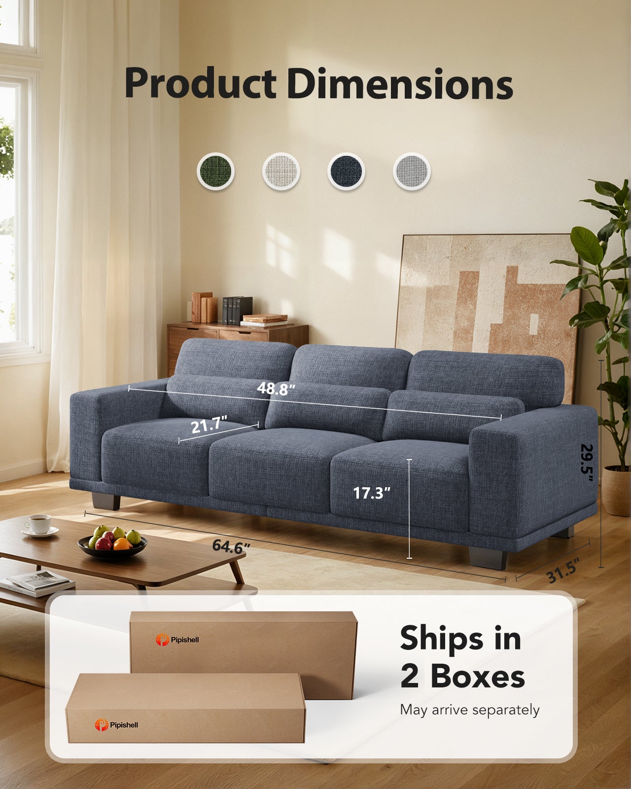 CHITOOMA 89" 3-Seater Sofa for Living Room, Deep Seat Modern Couch with Linen Fabric, Removable Covers, Wide Armrests & Steel Frame, White