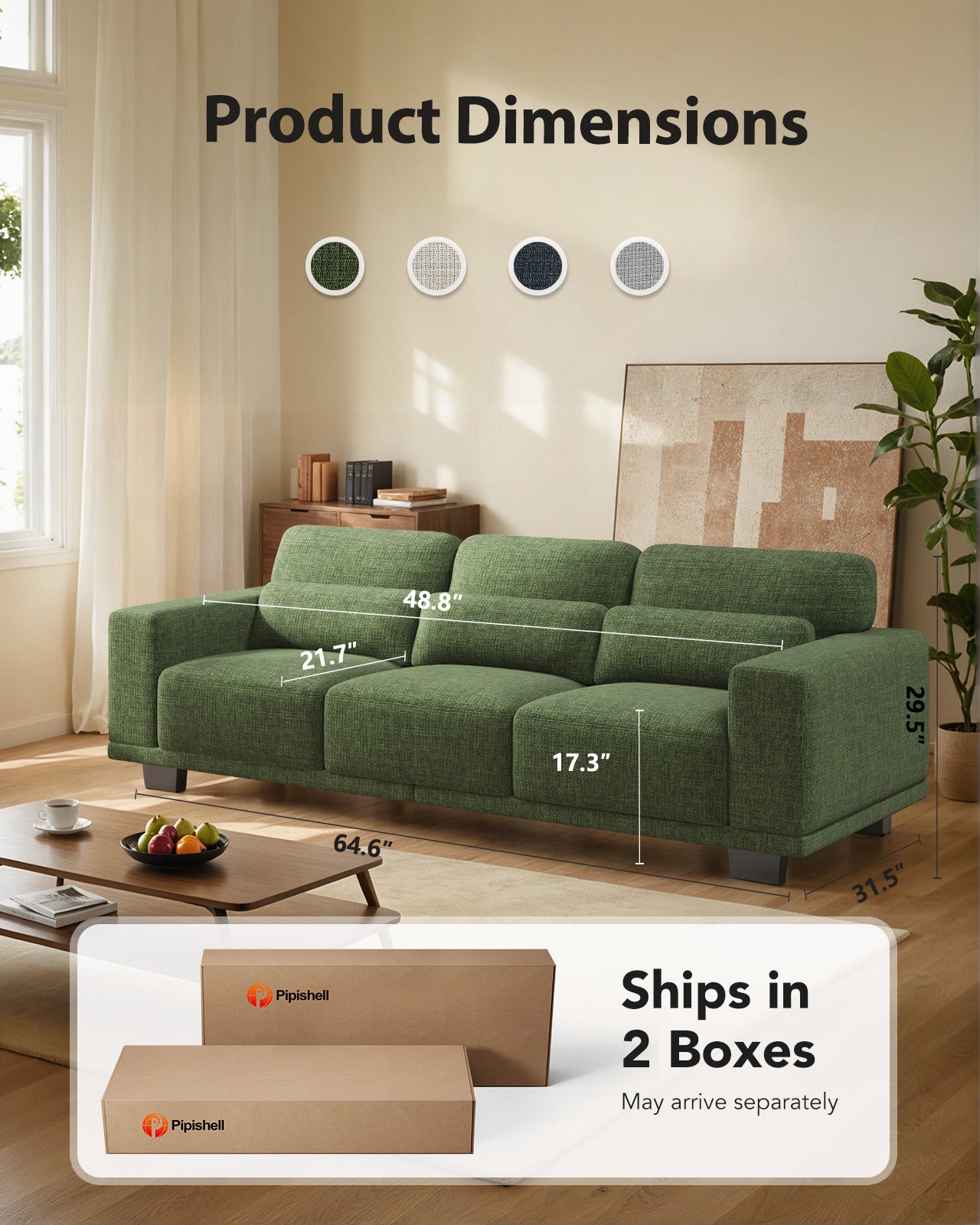 CHITOOMA 89" 3-Seater Sofa for Living Room, Deep Seat Modern Couch with Linen Fabric, Removable Covers, Wide Armrests & Steel Frame, White