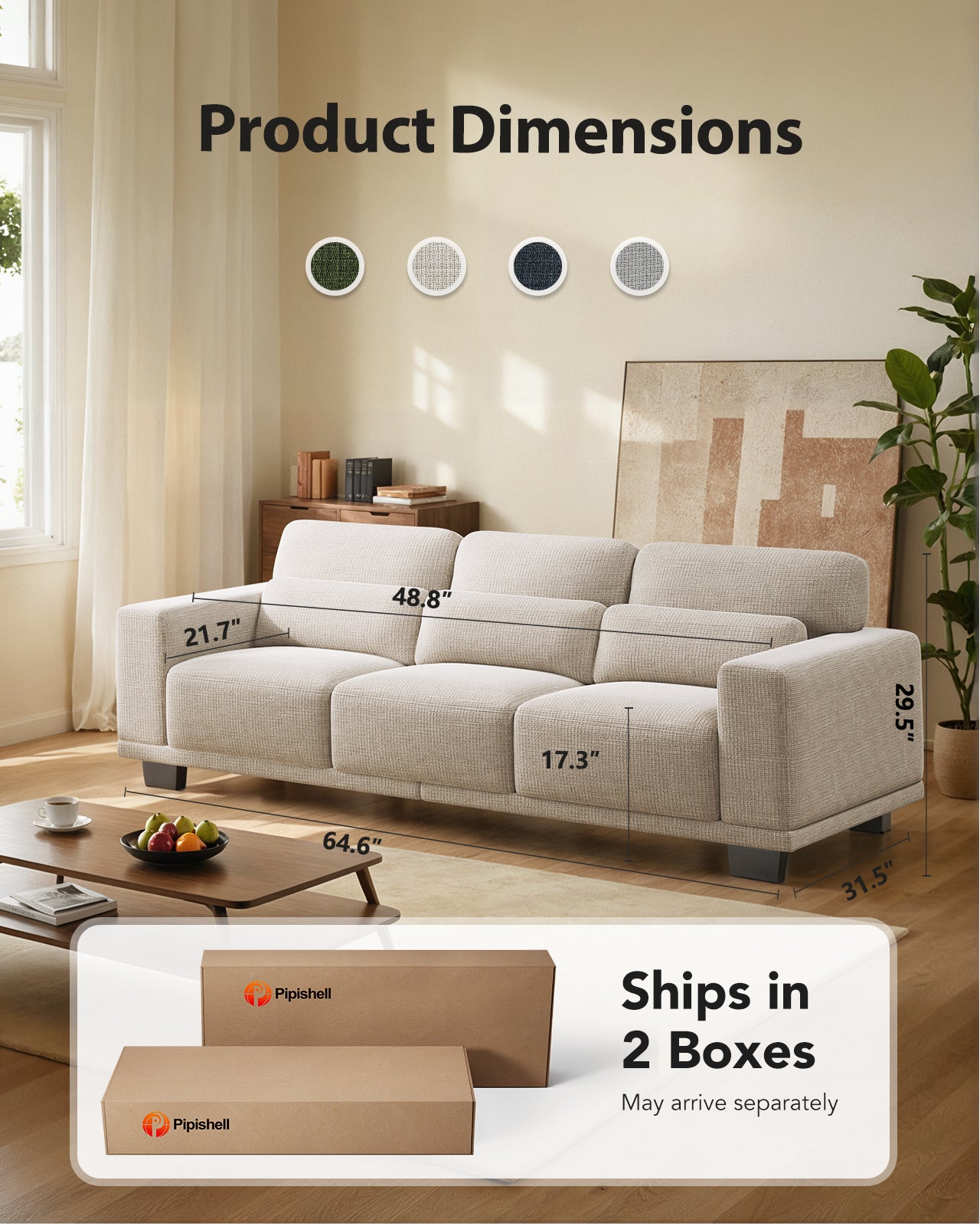 CHITOOMA 89" 3-Seater Sofa for Living Room, Deep Seat Modern Couch with Linen Fabric, Removable Covers, Wide Armrests & Steel Frame, White