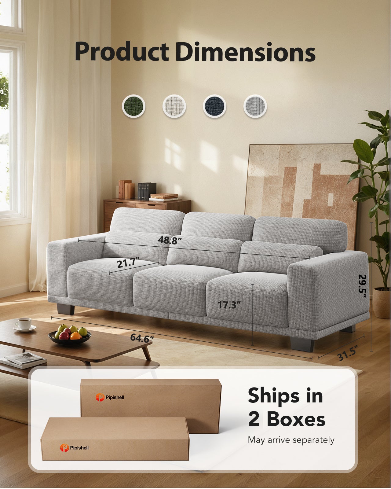 CHITOOMA 89" 3-Seater Sofa for Living Room, Deep Seat Modern Couch with Linen Fabric, Removable Covers, Wide Armrests & Steel Frame, White