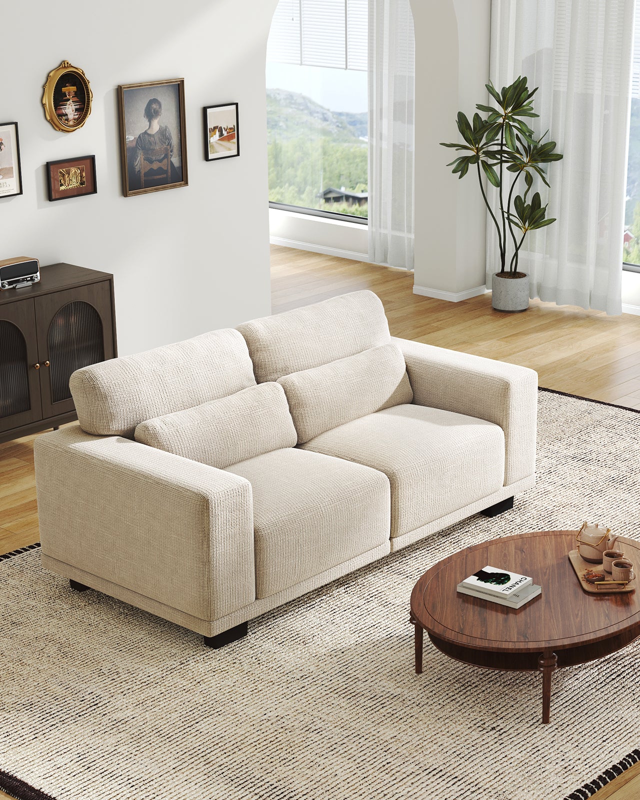 CHITOOMA 65" Loveseat Sofa for Living Room, Comfy Linen Couch with Deep Seats, Wide Armrests, Removable Covers & Sturdy Steel Frame, White