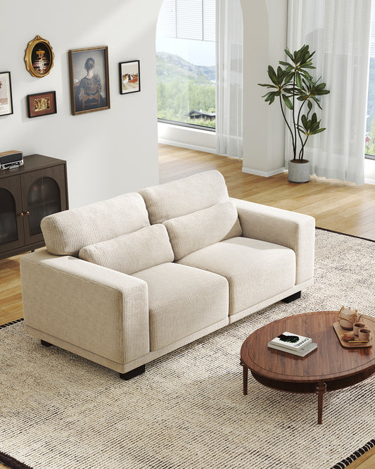 CHITOOMA 65" Loveseat Sofa for Living Room, Comfy Linen Couch with Deep Seats, Wide Armrests, Removable Covers & Sturdy Steel Frame, White