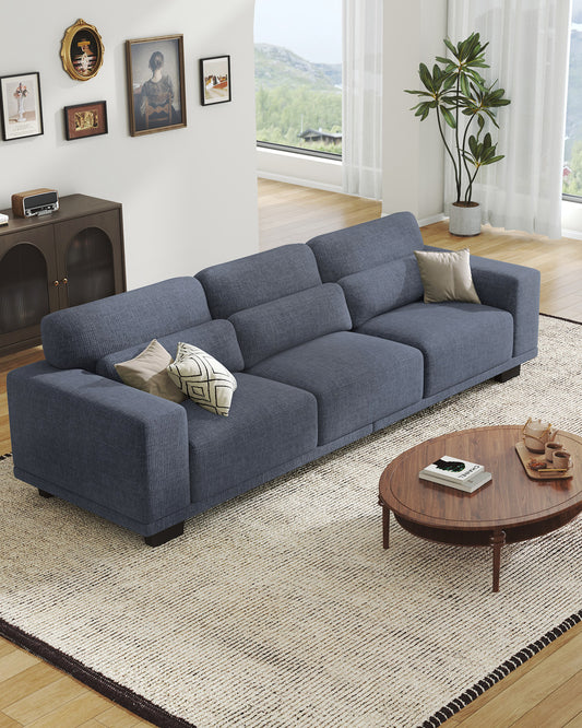 CHITOOMA 89" 3-Seater Sofa for Living Room, Deep Seat Modern Couch with Linen Fabric, Removable Covers, Wide Armrests & Steel Frame, White