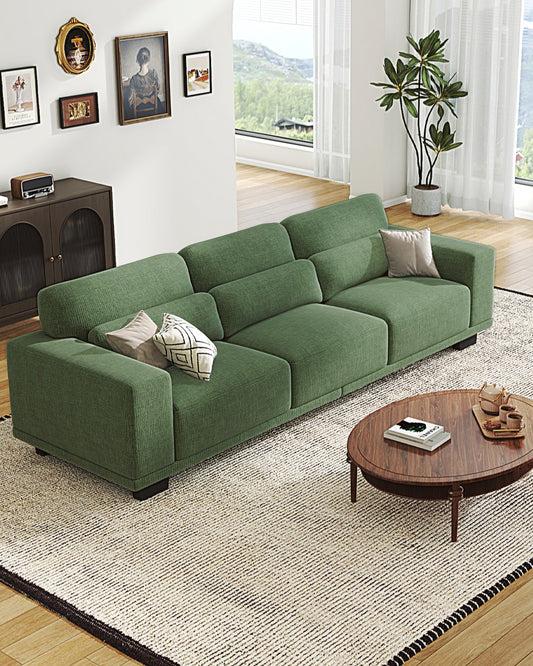 CHITOOMA 89" 3-Seater Sofa for Living Room, Deep Seat Modern Couch with Linen Fabric, Removable Covers, Wide Armrests & Steel Frame, White