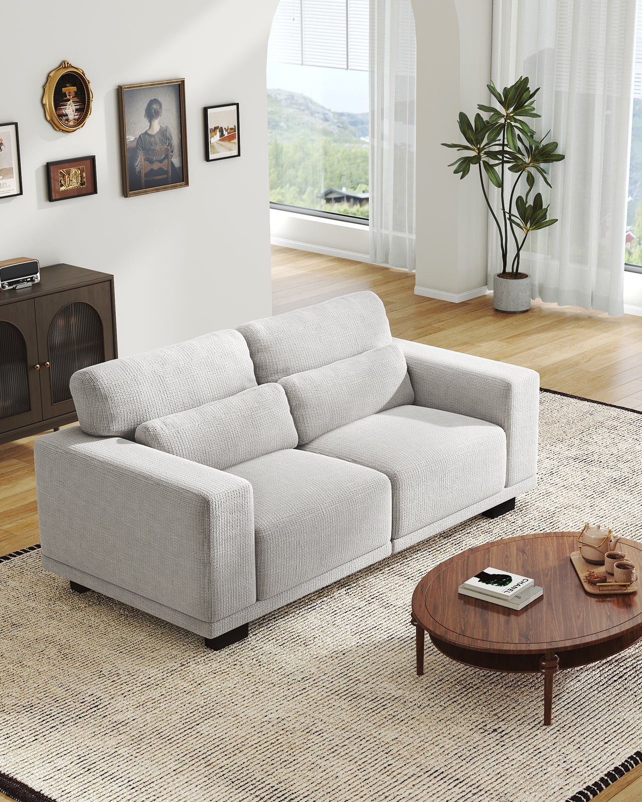 CHITOOMA 65" Loveseat Sofa for Living Room, Comfy Linen Couch with Deep Seats, Wide Armrests, Removable Covers & Sturdy Steel Frame, White