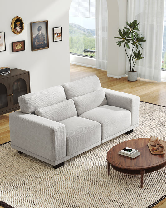 CHITOOMA 65" Loveseat Sofa for Living Room, Comfy Linen Couch with Deep Seats, Wide Armrests, Removable Covers & Sturdy Steel Frame, White